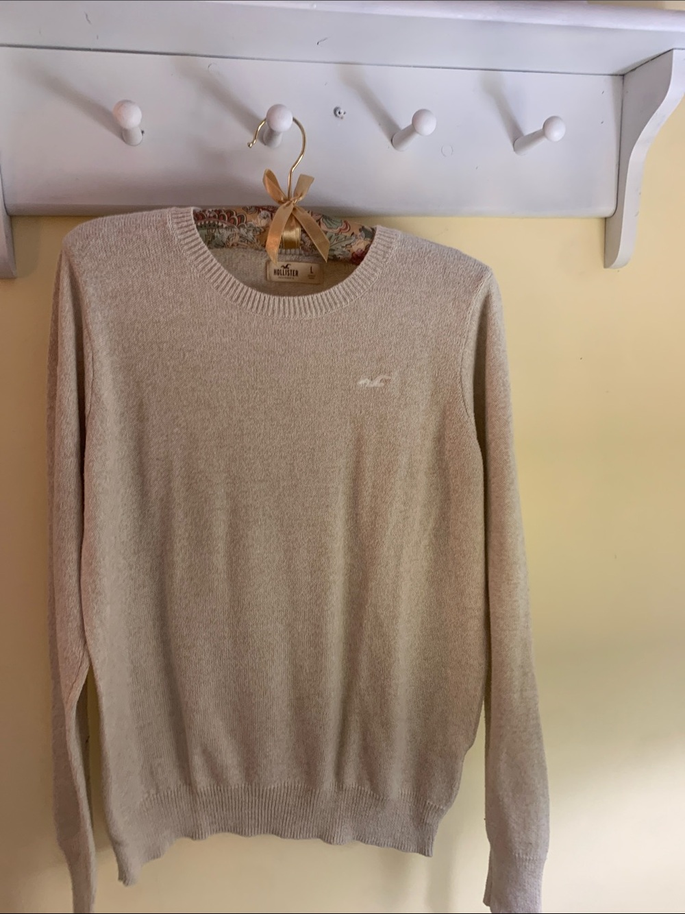 Hollister Men's Crewneck Sweater in Cream
